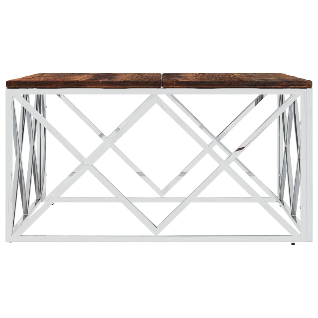 vidaXL Table basse en acier inoxydable et bois de récupération massif