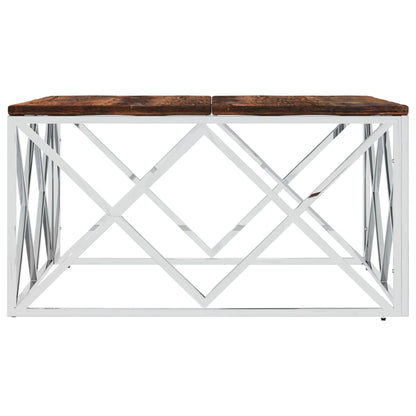 vidaXL Table basse en acier inoxydable et bois de récupération massif