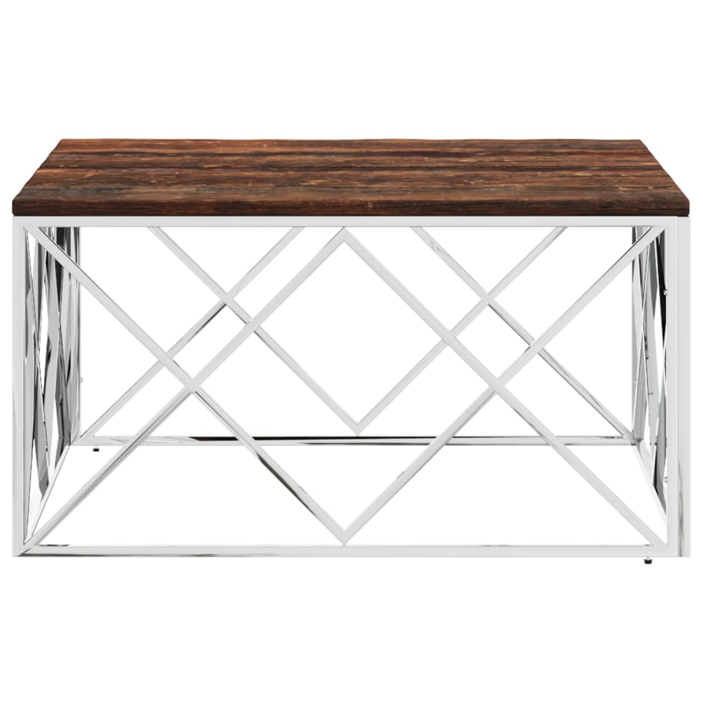 vidaXL Table basse en acier inoxydable et bois de récupération massif