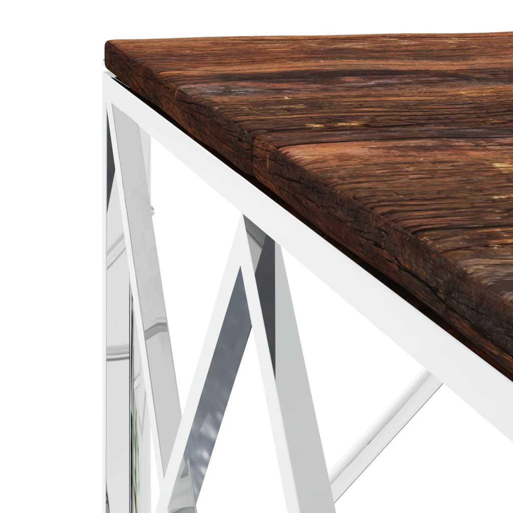 vidaXL Table basse en acier inoxydable et bois de récupération massif