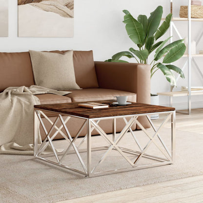 vidaXL Table basse en acier inoxydable et bois de récupération massif