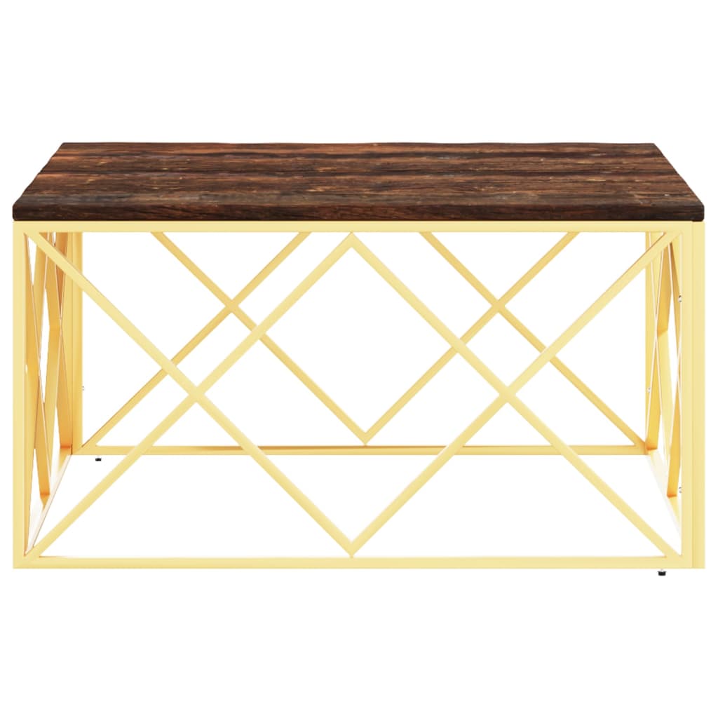 vidaXL Table basse dorée en acier inoxydable et bois de récupération massif
