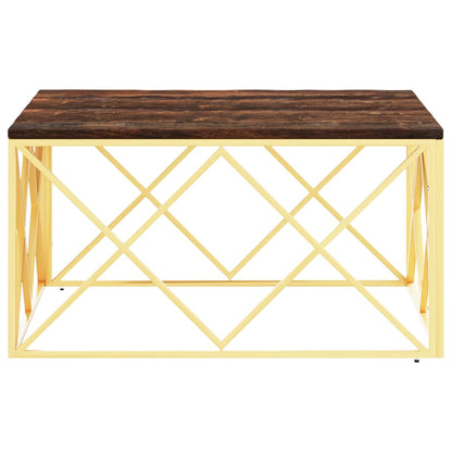 vidaXL Table basse dorée en acier inoxydable et bois de récupération massif