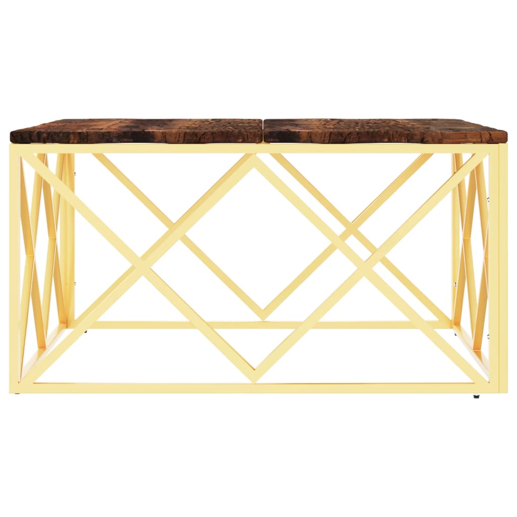 vidaXL Table basse dorée en acier inoxydable et bois de récupération massif
