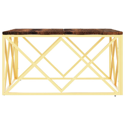 vidaXL Table basse dorée en acier inoxydable et bois de récupération massif