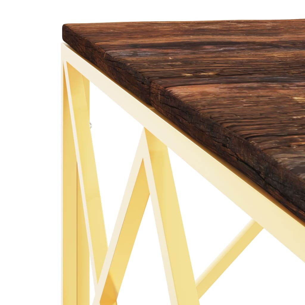 vidaXL Table basse dorée en acier inoxydable et bois de récupération massif