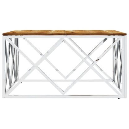 vidaXL Table basse argentée en acier inoxydable et bois d'acacia massif