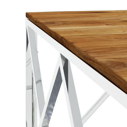 vidaXL Table basse argentée en acier inoxydable et bois d'acacia massif