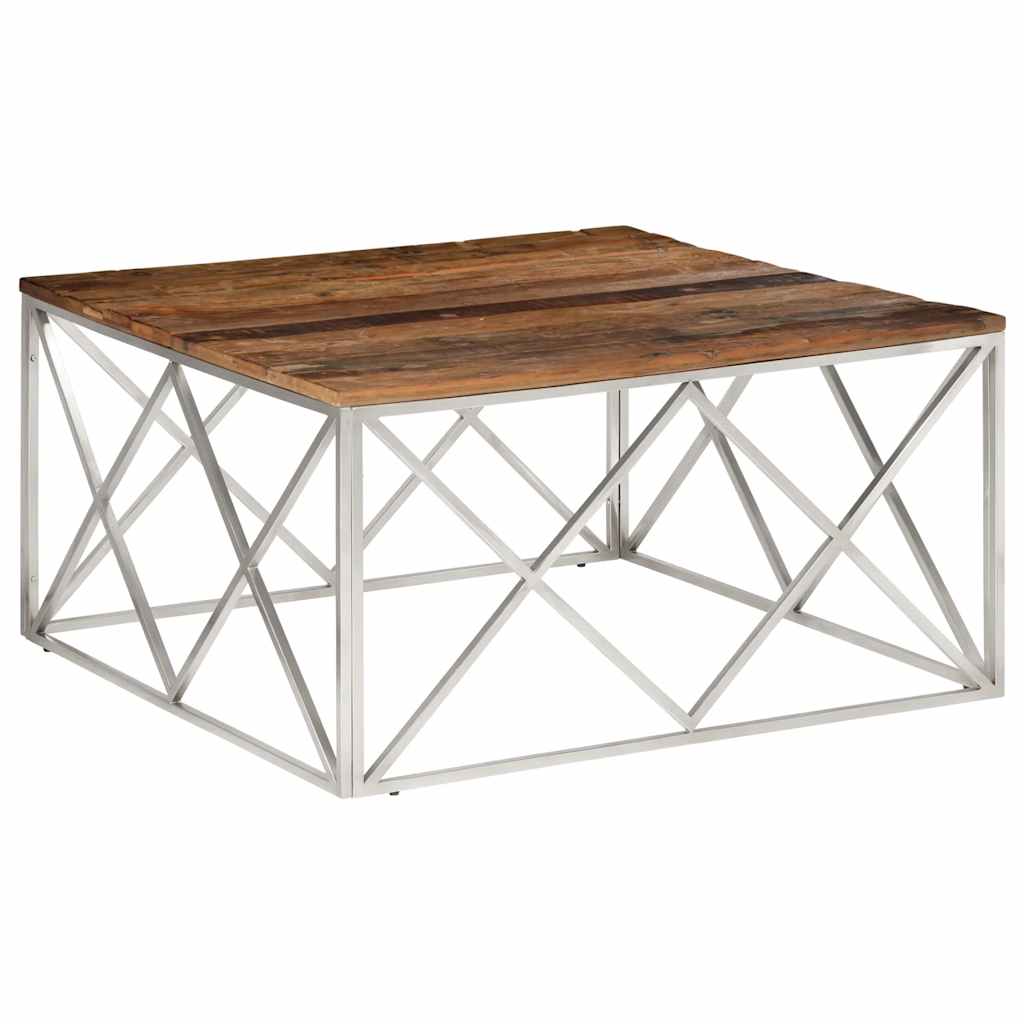 vidaXL Table basse argentée en acier inoxydable et bois massif