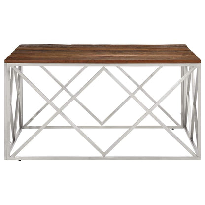 vidaXL Table basse argentée en acier inoxydable et bois massif