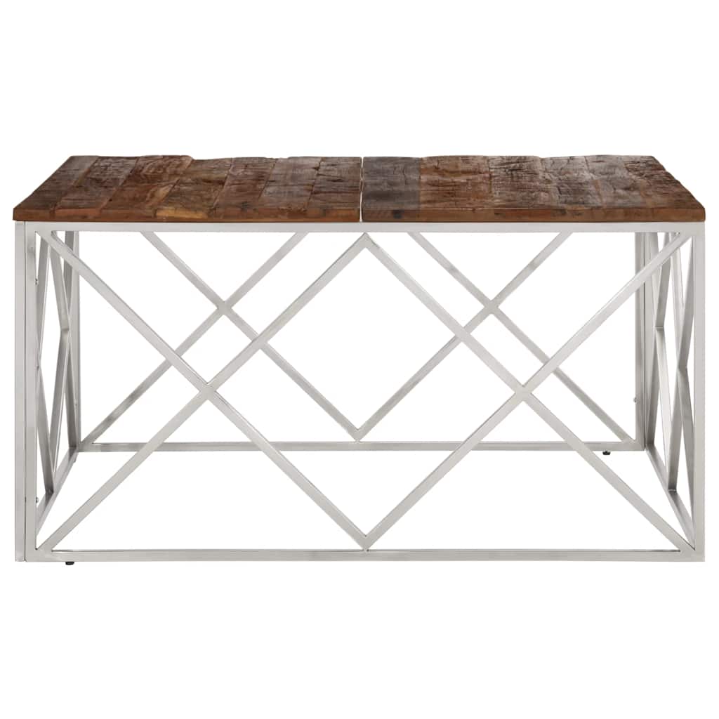 vidaXL Table basse argentée en acier inoxydable et bois massif