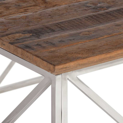 vidaXL Table basse argentée en acier inoxydable et bois massif