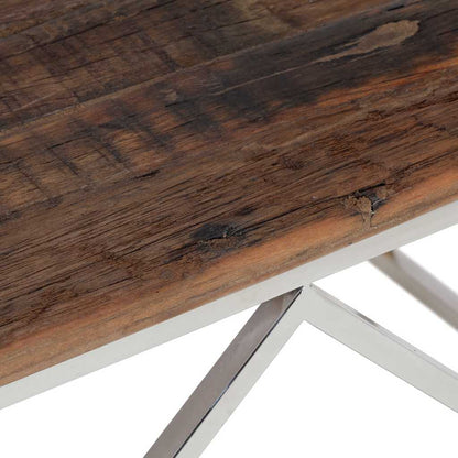 vidaXL Table basse argentée en acier inoxydable et bois massif