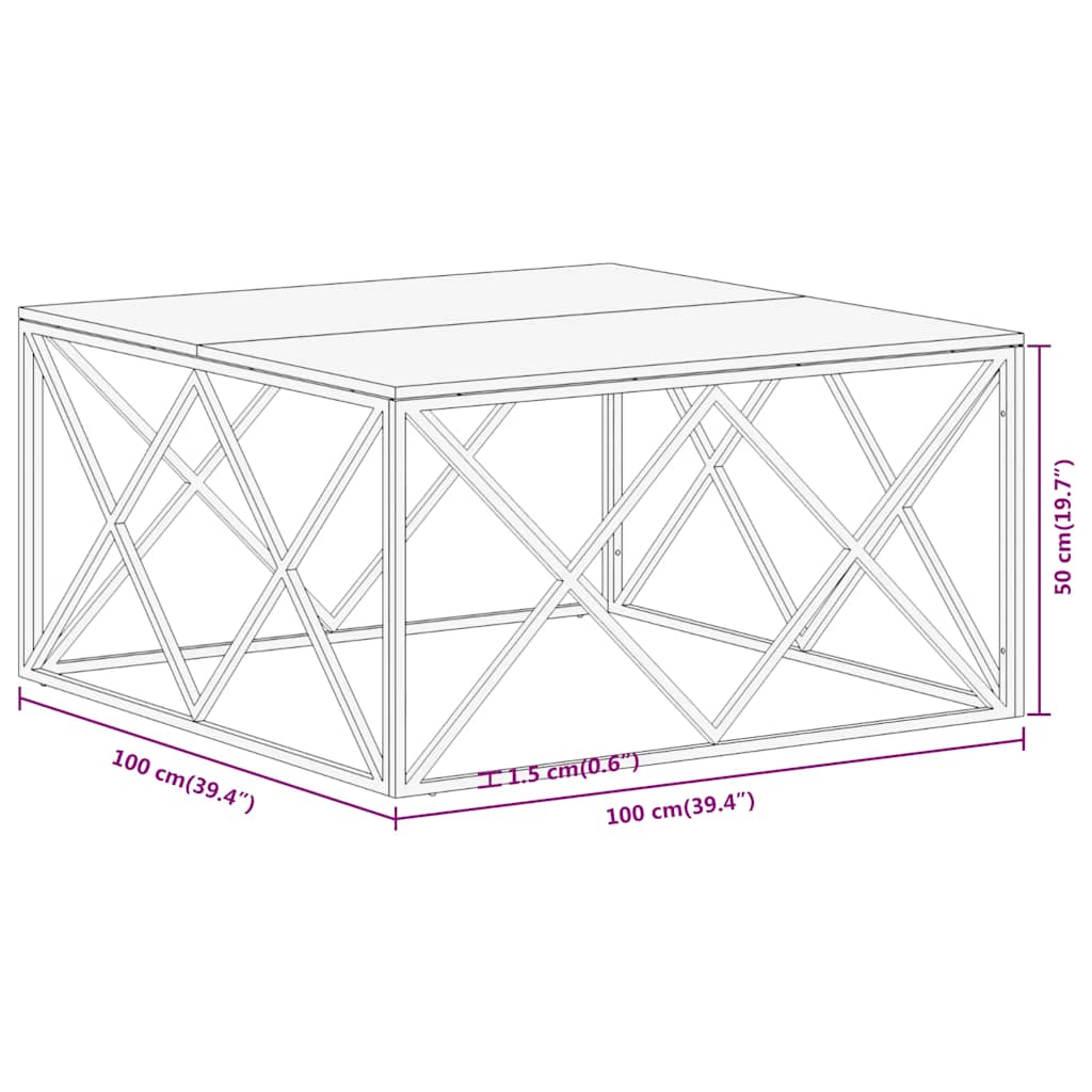 vidaXL Table basse argentée en acier inoxydable et bois massif