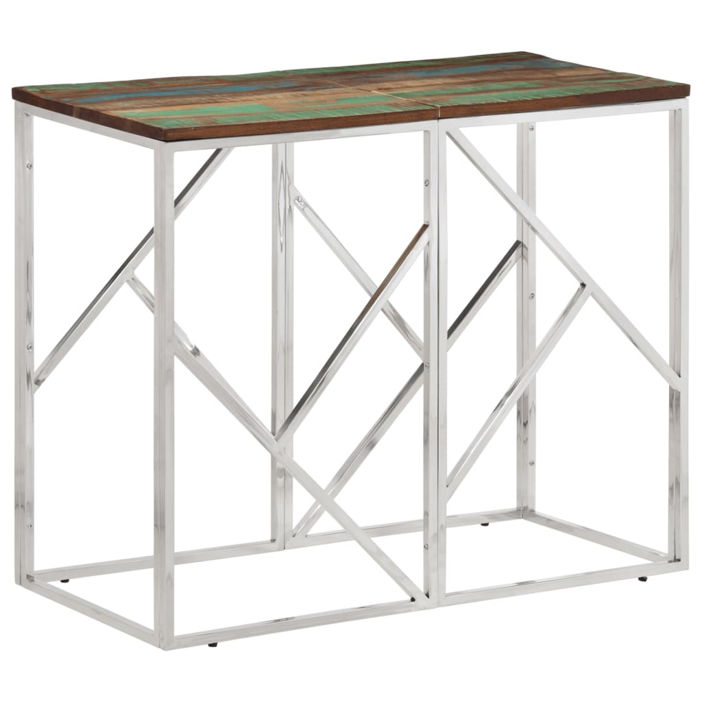 vidaXL Console Argentée Acier Inoxydable et Bois de Récupération Massif