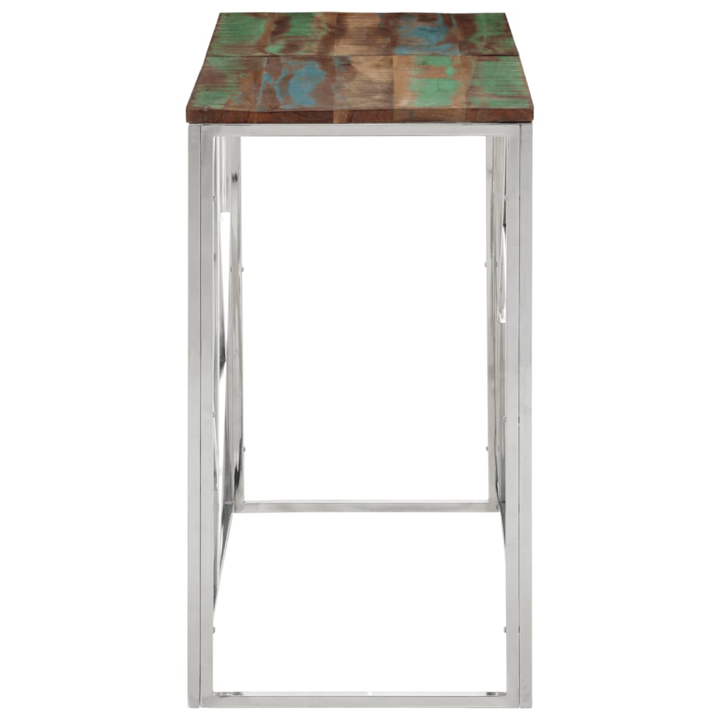 vidaXL Console Argentée Acier Inoxydable et Bois de Récupération Massif