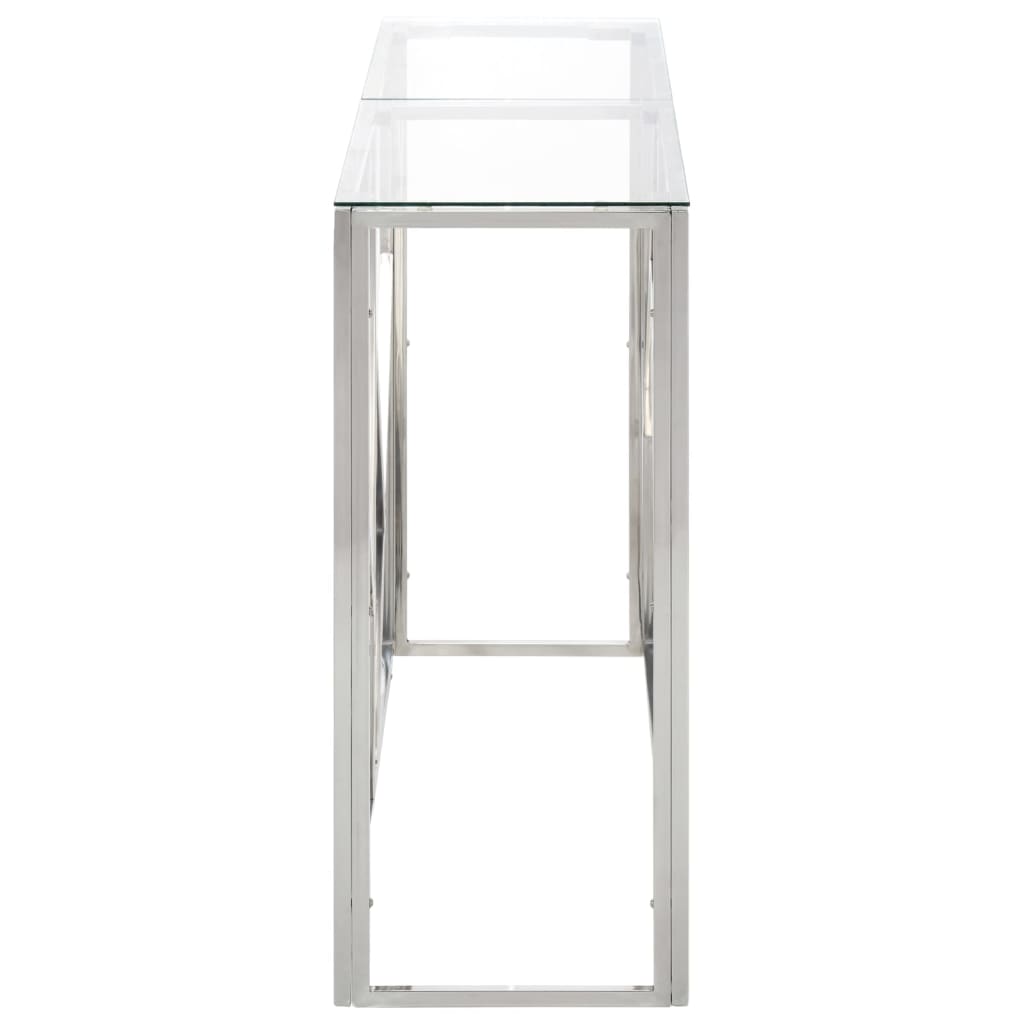 vidaXL Table console Argenté Acier inoxydable et Verre trempé