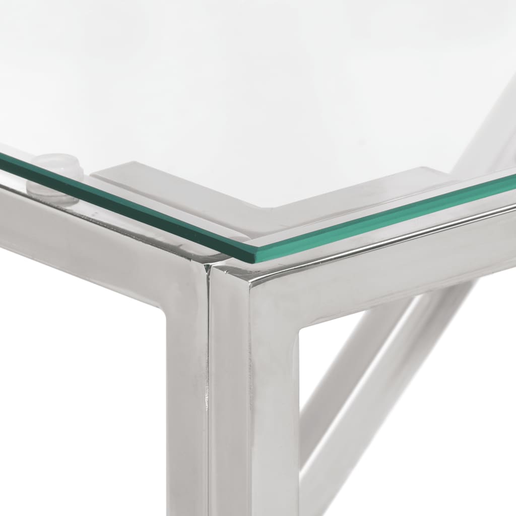 vidaXL Table console Argenté Acier inoxydable et Verre trempé