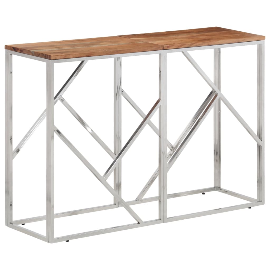 vidaXL Table console Argent Acier inoxydable et Bois d'acacia massif