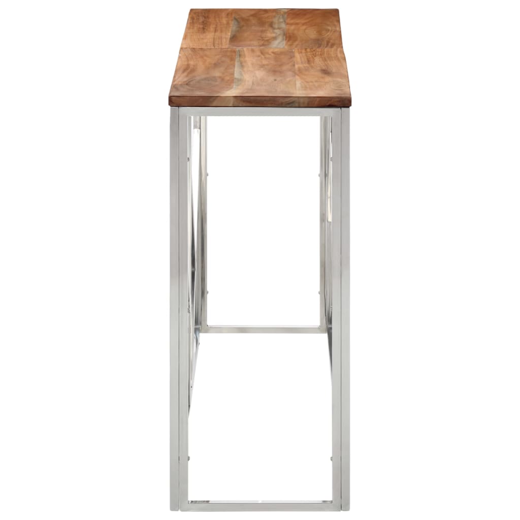 vidaXL Table console Argent Acier inoxydable et Bois d'acacia massif