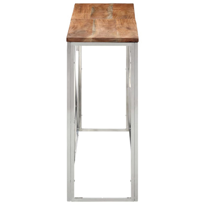 vidaXL Table console Argent Acier inoxydable et Bois d'acacia massif