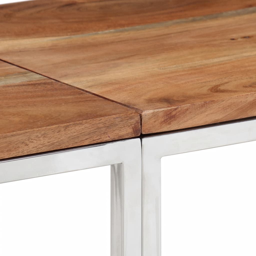 vidaXL Table console Argent Acier inoxydable et Bois d'acacia massif