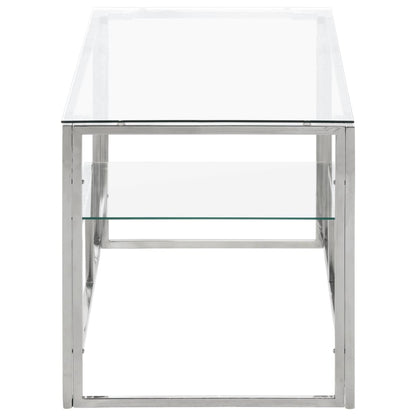 vidaXL Couchtisch Silbern Edelstahl und Hartglas