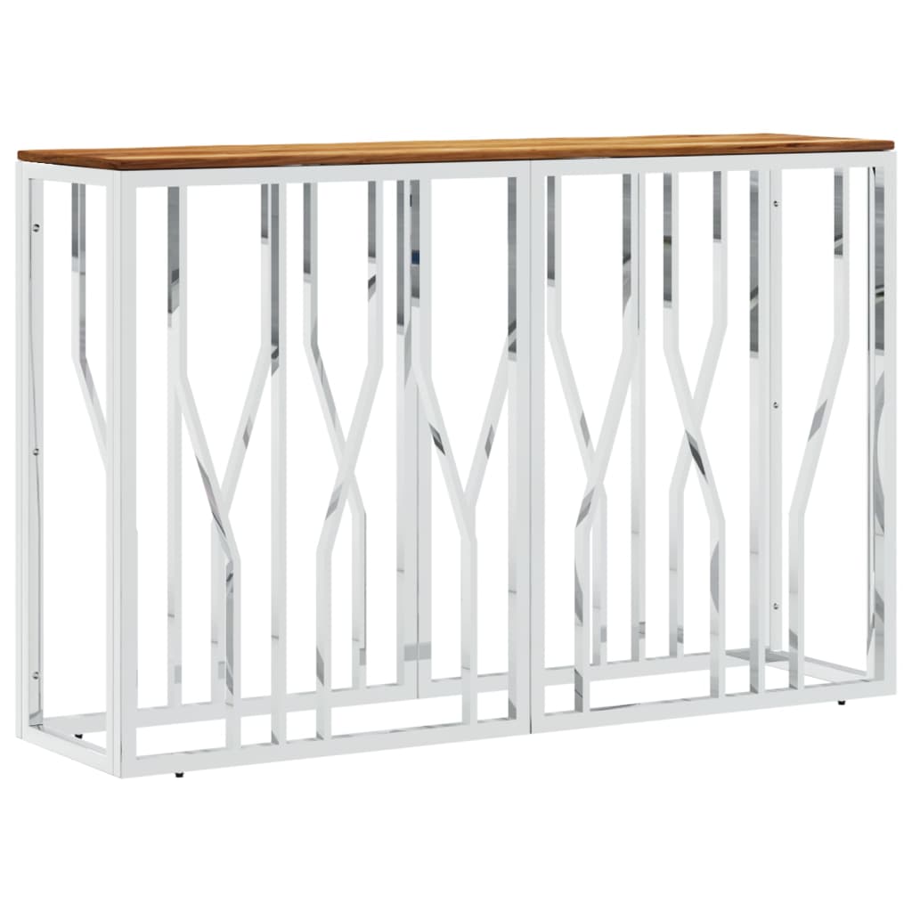 vidaXL Table console Argent Acier inoxydable et Bois d'acacia massif