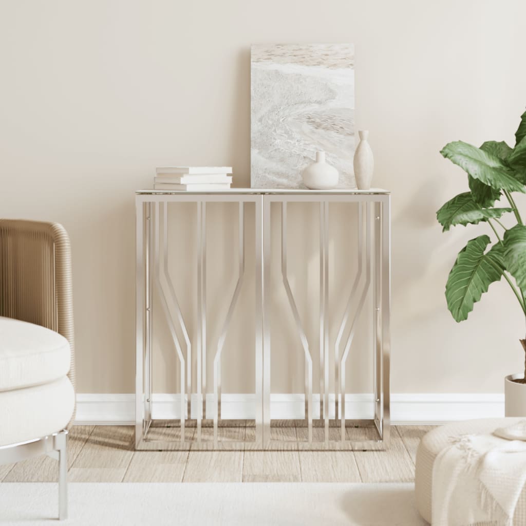 vidaXL Table console argentée 70x30x70 cm acier inoxydable et verre