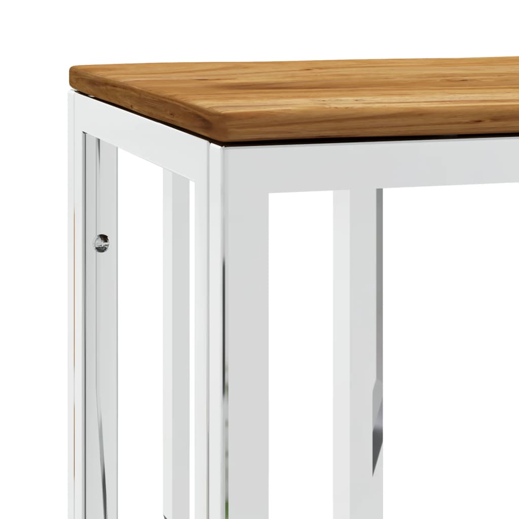 vidaXL Table console Argent Acier inoxydable et Bois d'acacia massif