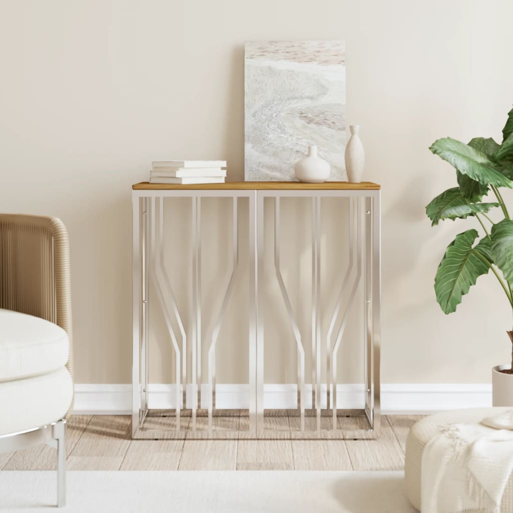 vidaXL Table console Argent Acier inoxydable et Bois d'acacia massif