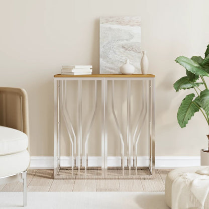 vidaXL Table console Argent Acier inoxydable et Bois d'acacia massif