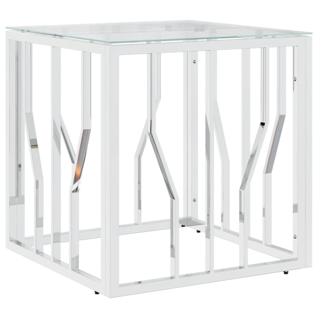 vidaXL Table basse argentée 50x50x50 cm acier inoxydable et verre