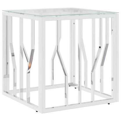 vidaXL Table basse argentée 50x50x50 cm acier inoxydable et verre