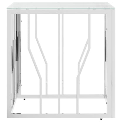 vidaXL Table basse argentée 50x50x50 cm acier inoxydable et verre