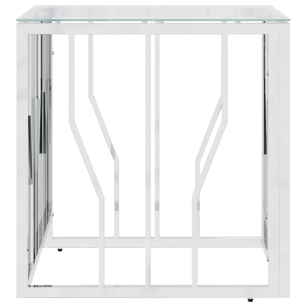 vidaXL Table basse argentée 50x50x50 cm acier inoxydable et verre