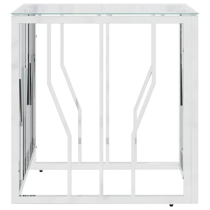 vidaXL Table basse argentée 50x50x50 cm acier inoxydable et verre