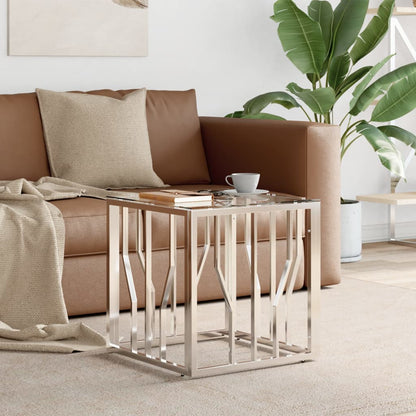 vidaXL Table basse argentée 50x50x50 cm acier inoxydable et verre