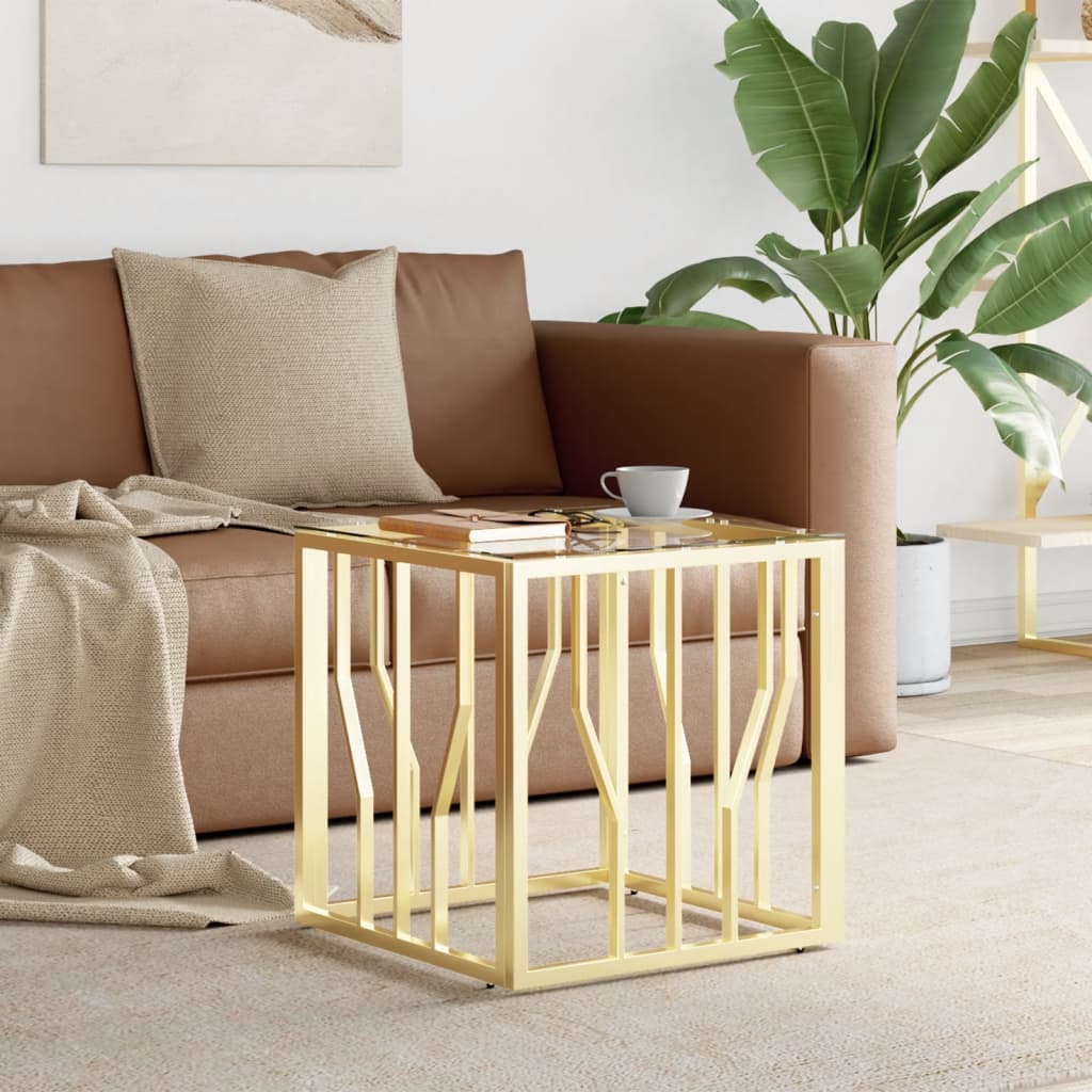vidaXL Table basse dorée 50x50x50 cm en acier inoxydable et verre