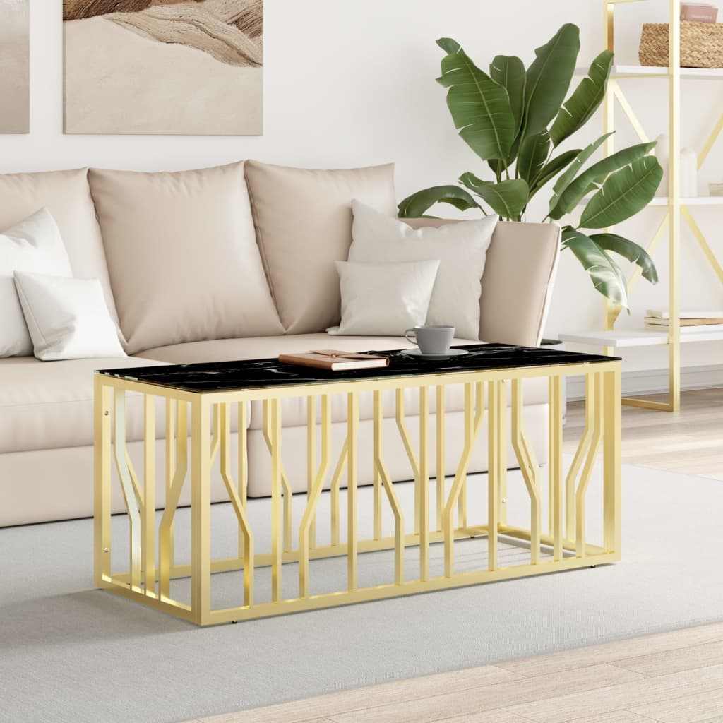 vidaXL Table basse dorée 110x45x45 cm en acier inoxydable et verre