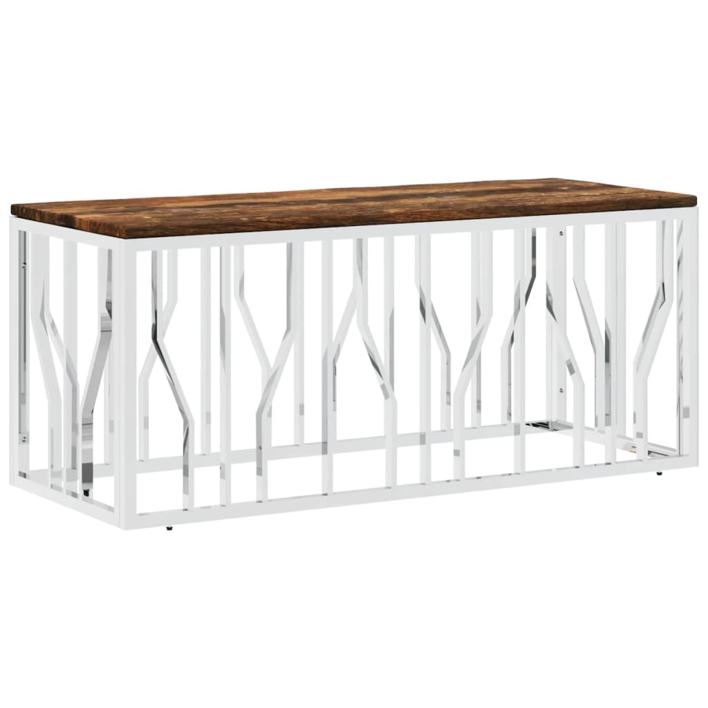 vidaXL Table basse en acier inoxydable et bois de récupération massif