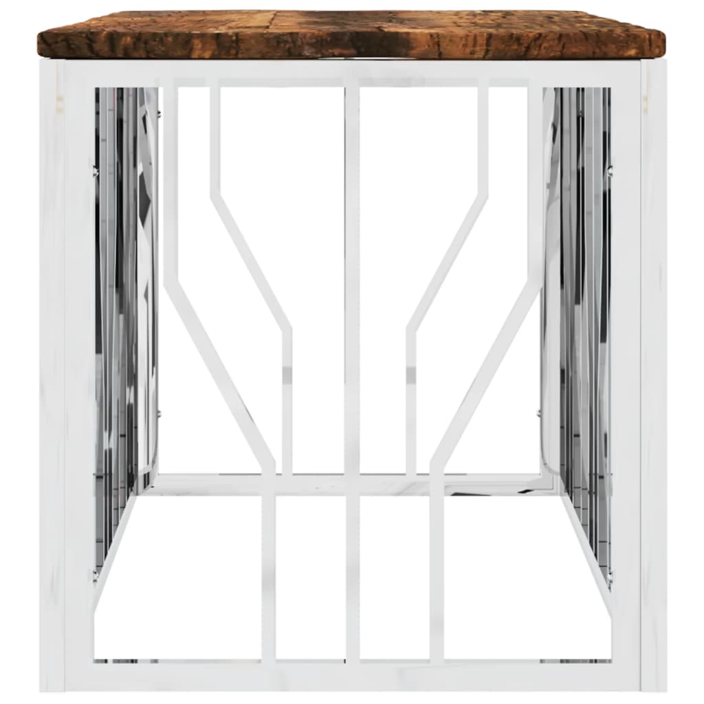 vidaXL Table basse en acier inoxydable et bois de récupération massif