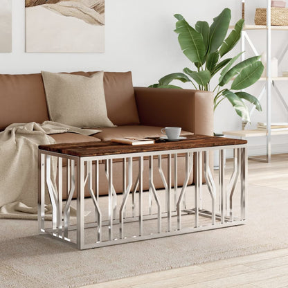 vidaXL Table basse en acier inoxydable et bois de récupération massif