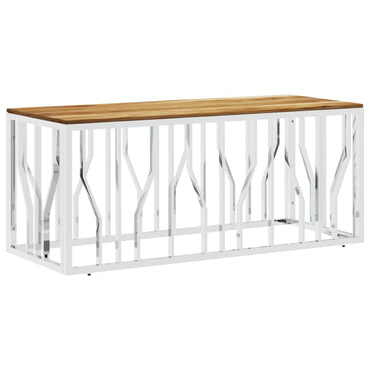 vidaXL Table basse argentée en acier inoxydable et bois d'acacia massif