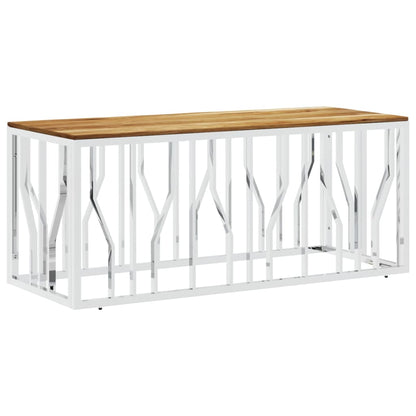 vidaXL Table basse argentée en acier inoxydable et bois d'acacia massif