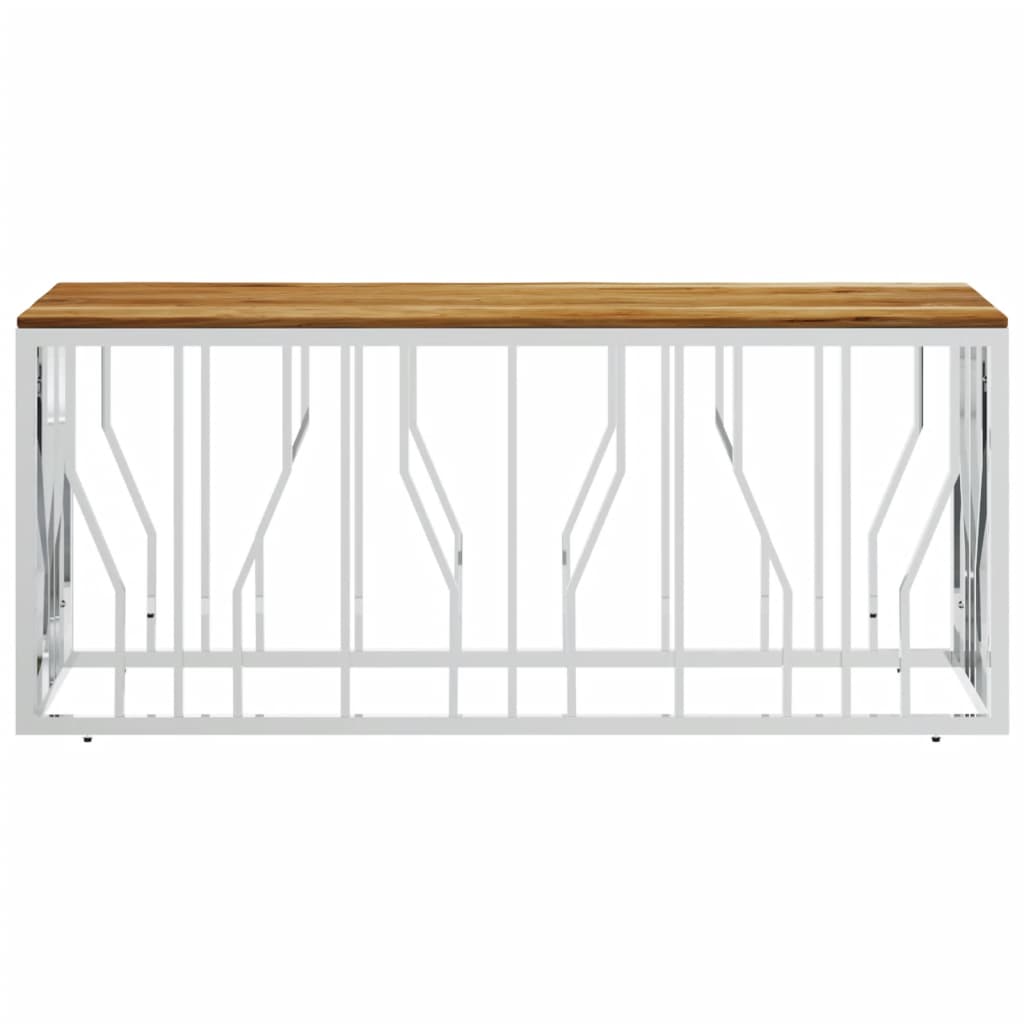 vidaXL Table basse argentée en acier inoxydable et bois d'acacia massif