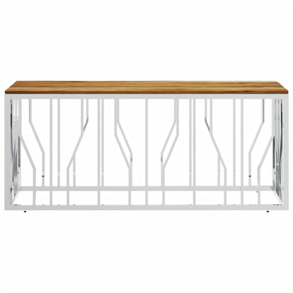 vidaXL Table basse argentée en acier inoxydable et bois d'acacia massif