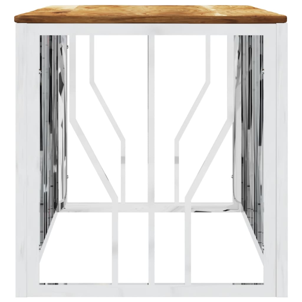 vidaXL Table basse argentée en acier inoxydable et bois d'acacia massif