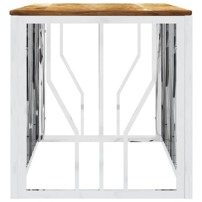 vidaXL Table basse argentée en acier inoxydable et bois d'acacia massif