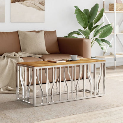 vidaXL Table basse argentée en acier inoxydable et bois d'acacia massif